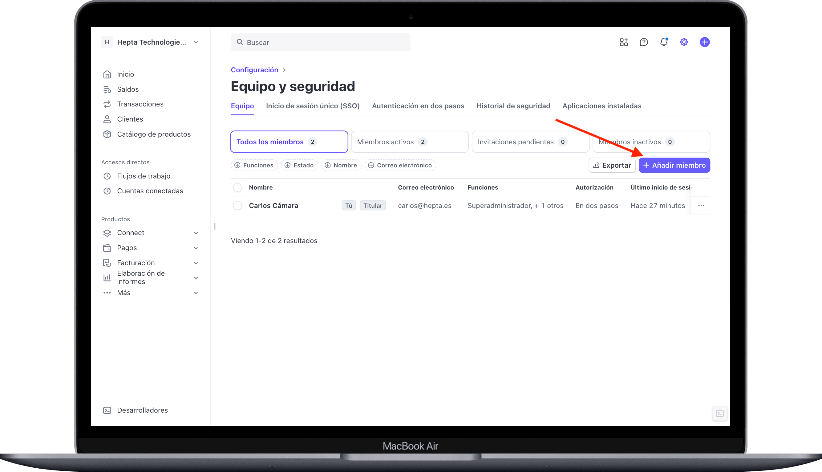 Macbook Air equipo seguridad.stripe