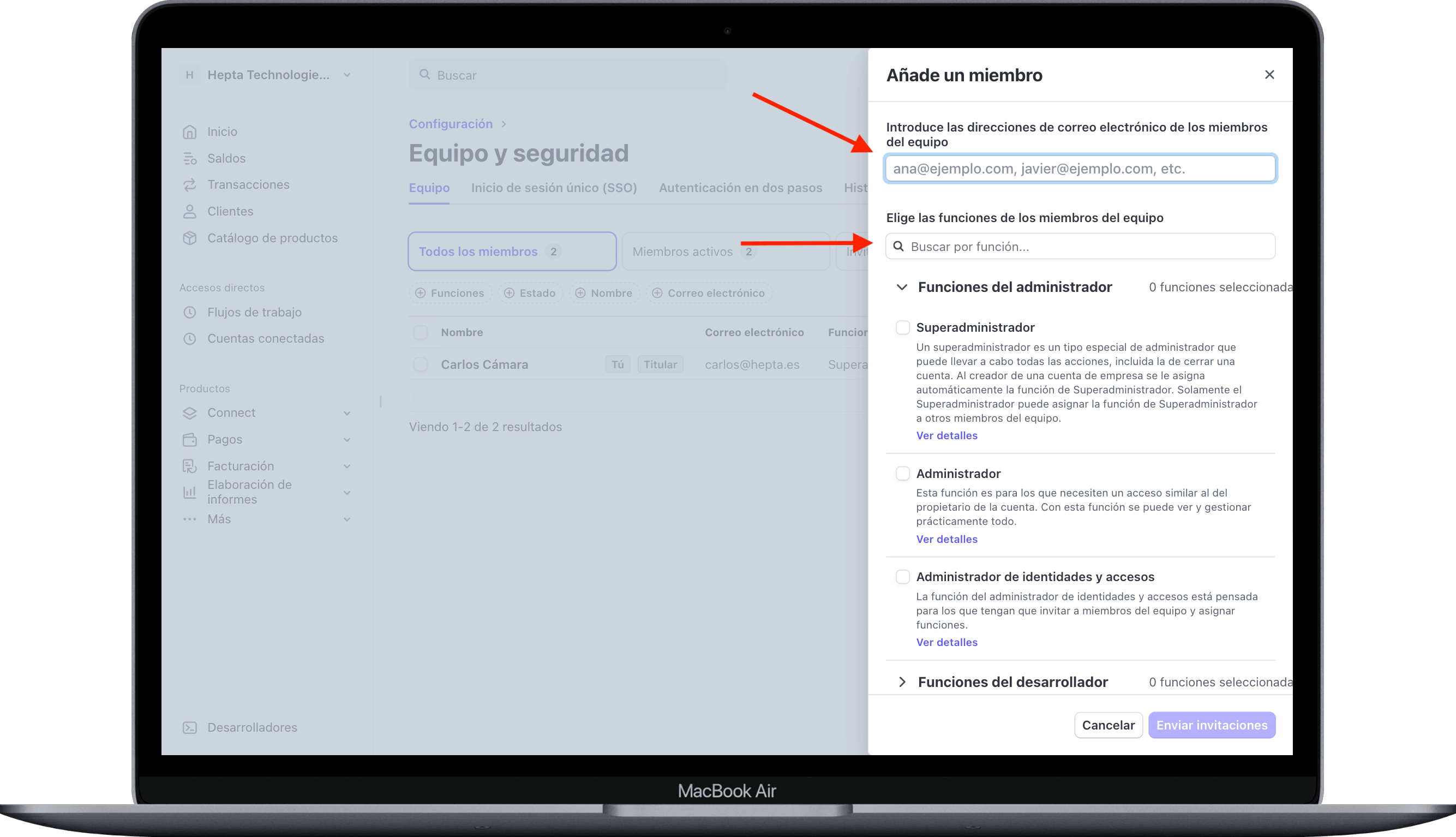 Macbook Air nuevo miembro.stripe